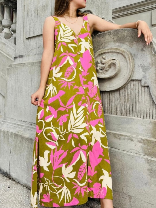Vestido de lino estampado